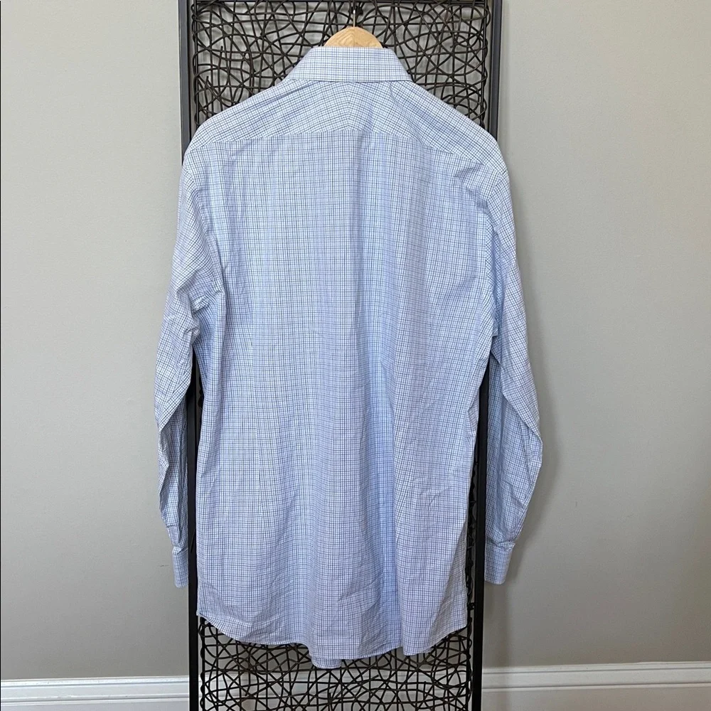 Charles Tyrwhitt Light Blue Checkered Dress Shirt 100% Cotton Extra Slim 17/35